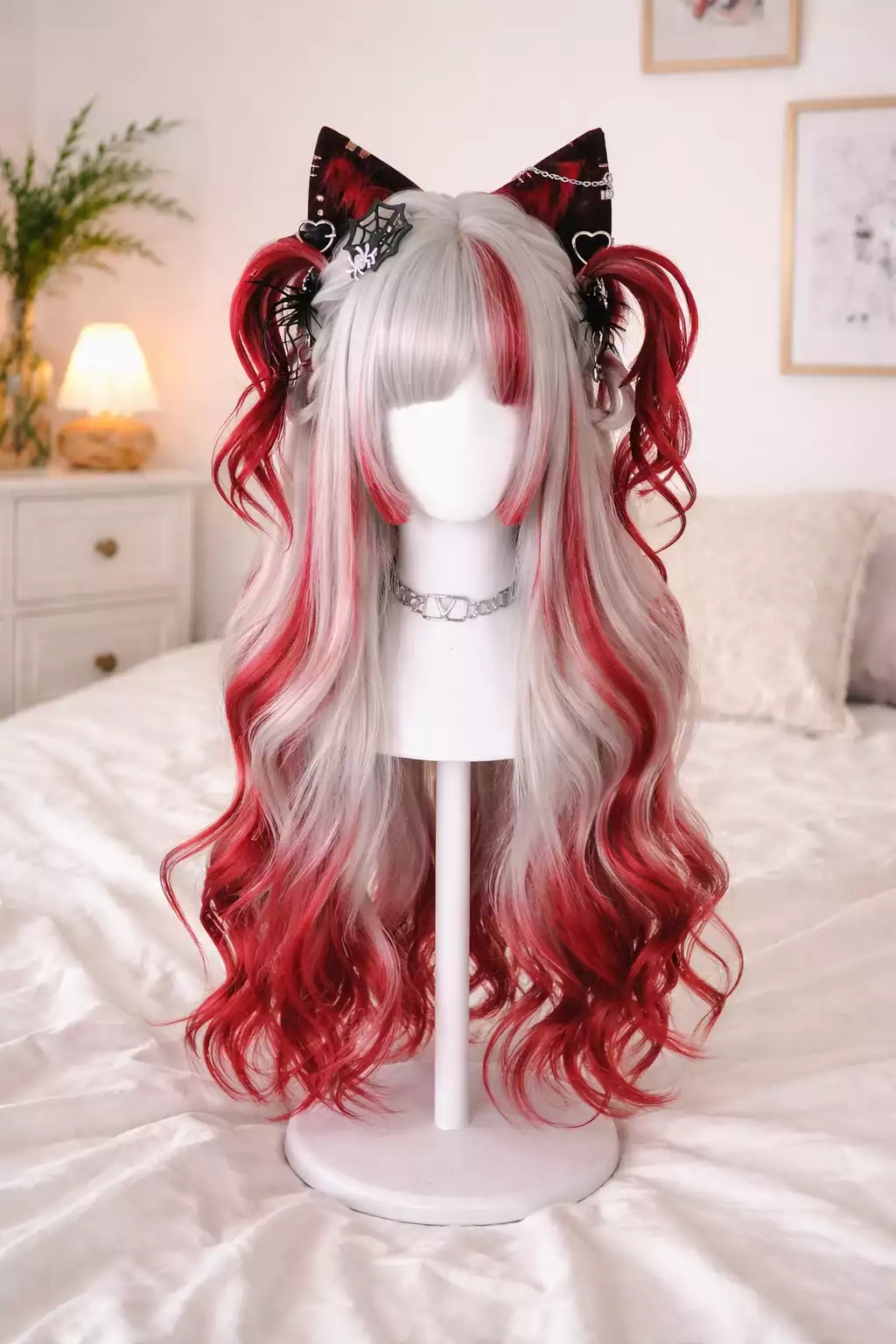 Cosplay Wig AkaiYoru Hime – mit Katzenohren und Kette